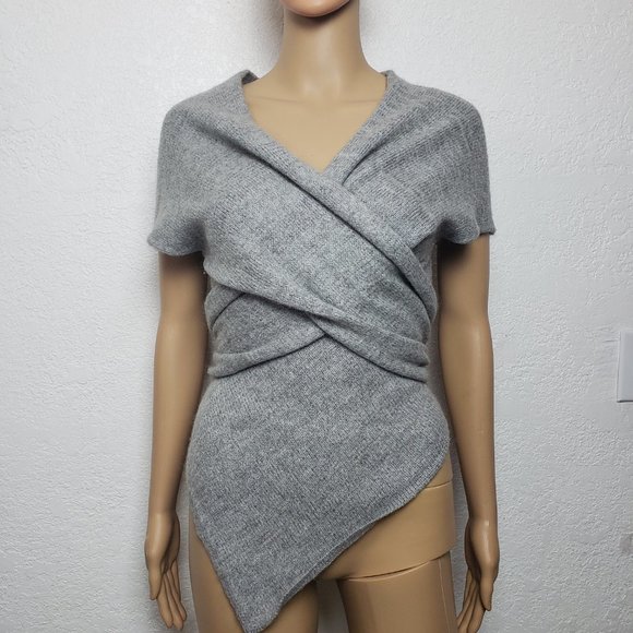 Benetton Wool Asymmetrical Wrap Sweater Gray Small Italy - Picture 2 of 7